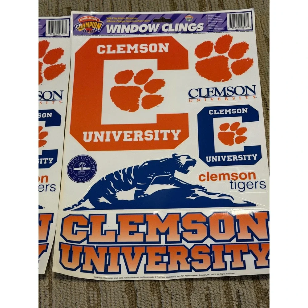 VTG Clemson Tigers Window CAR Clings 2 Pack Champion Series Static Decals NCAA